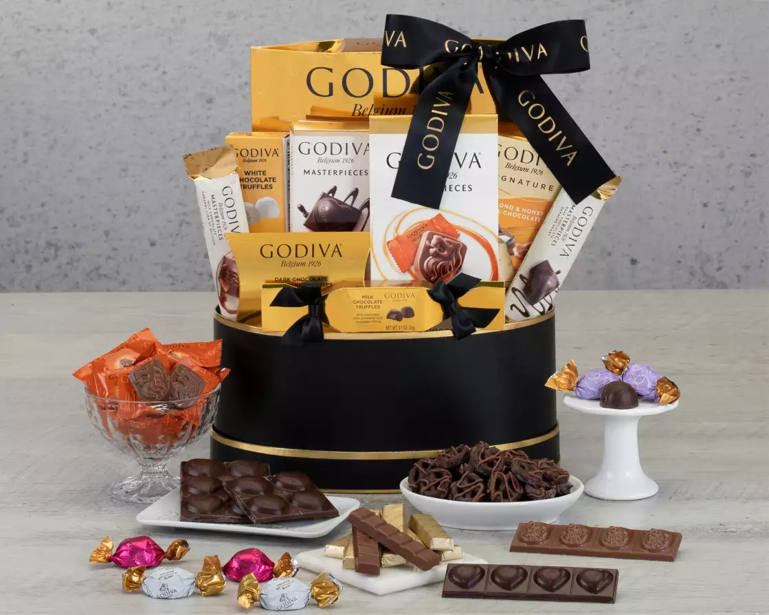 Black and Gold Godiva Celebration Gift Basket